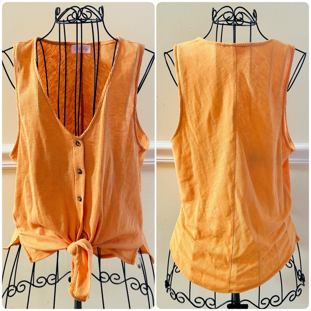 Pink Lily Orange Tie Front Tank Top